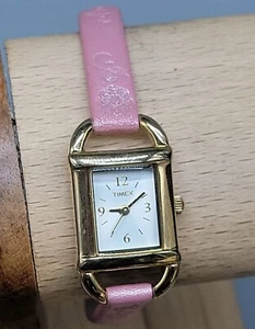 Timex Ladies Pretty In Pink Tank Watch Quartz Gold Tone Vintage T2K761 7.5 Band - Picture 1 of 14