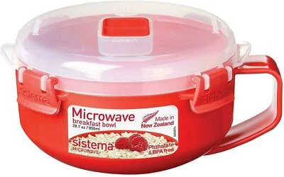 Tazón de desayuno microondas 850 ml rojo transparente BPA libre de fácil bloqueo sistema KLIP IT Foto 1 de 3