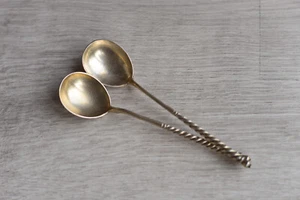2 Antique Imperial Russian coffee/Tea Spoons Sterling Silver 84 1875 russia - Picture 1 of 20