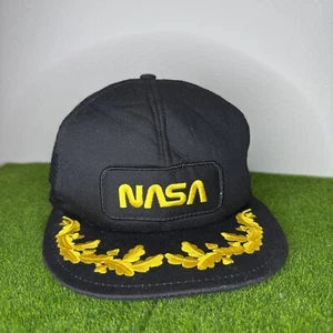Vintage NASA Hat Embroidered Logo Mesh Wings Flight Of Navigator Cap Black - Picture 1 of 5