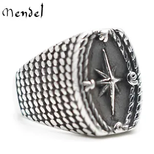 MENDEL Mens Nautical North Star Compass Marine Ring Stainless Steel Size 7-13