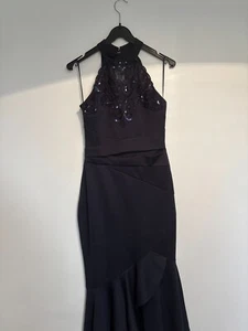 Lipsy Navy Blue Fishtail Evening Dress with Sequin Detail - Picture 1 of 9