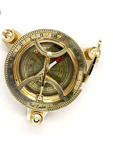 Antique Pocket Brass Sundial Compass Nautical London Vintage Maritime Push Open