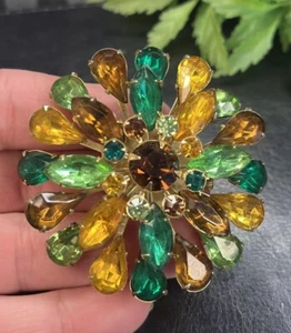 Vintage Unsigned Multi Color Rhinestone Flower Pin Brooch - Picture 1 of 6