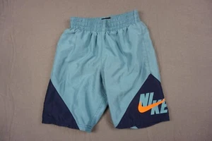 Nike Swoosh Shorts Kids Boys Small Mesh Lined Blue Orange - Picture 1 of 4