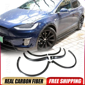 For Tesla Model X 2016-2021 Carbon Fiber Wheel Eyebrow Arch Trim Fender Flares - Picture 1 of 16