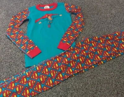 Hanna Andersson boys 150 US 12 PAJAMAS Long Johns Superman red blue Set cotton - Image 1 of 4