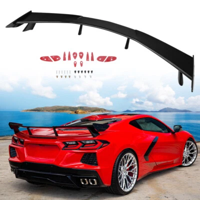 Rear High Wing Spoiler For 20-24 Corvette C8 Models Carbon Flash Painted ABS Bar - Image 1 of 4