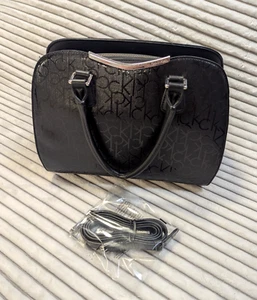 Calvin Klein Black on Black hard sturdy logo medium double handle, crossbody - Picture 1 of 13