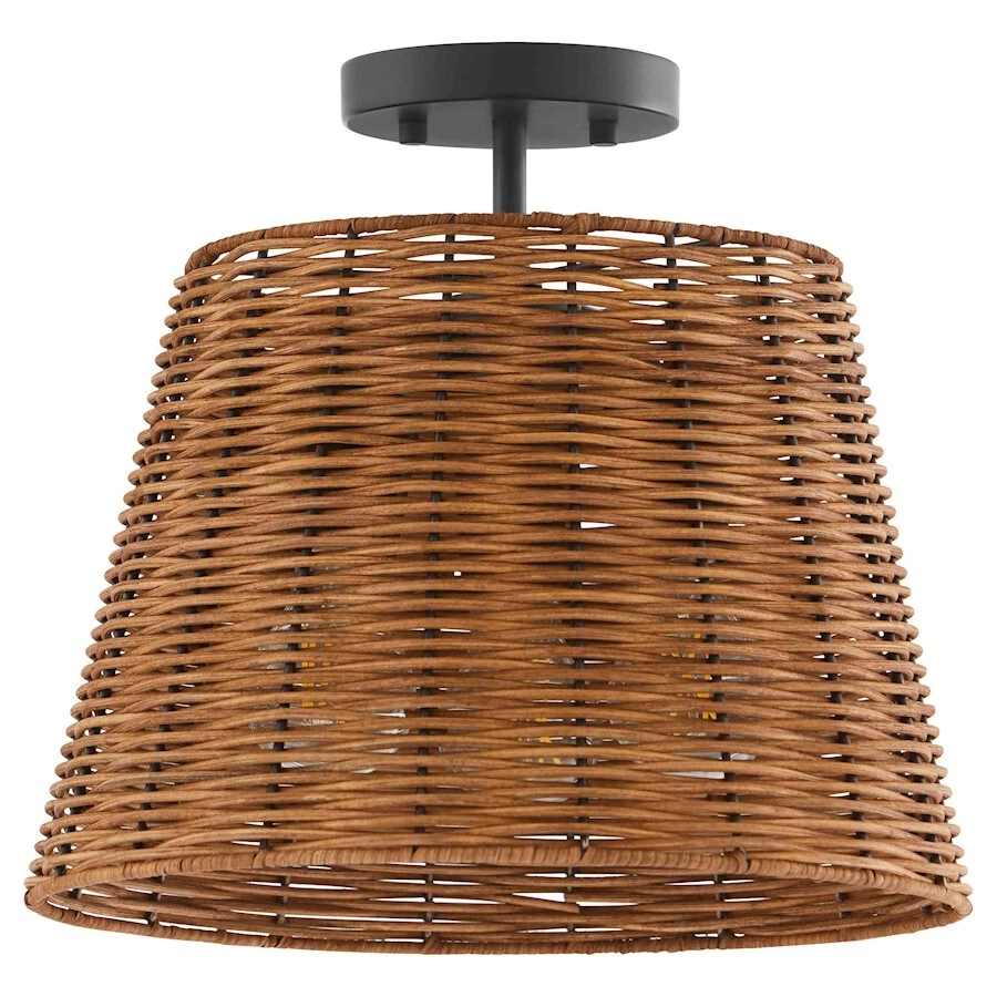 Quorum 3Lt Wicker Semi Flush Mount, Matte Black/Espresso - 2893-13-59 - Image 1 of 1