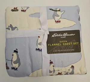 QUEEN Sheets - Penguin Cotton Flannel Set, Brushed For Extra Softness, Cozy ... - Picture 1 of 7