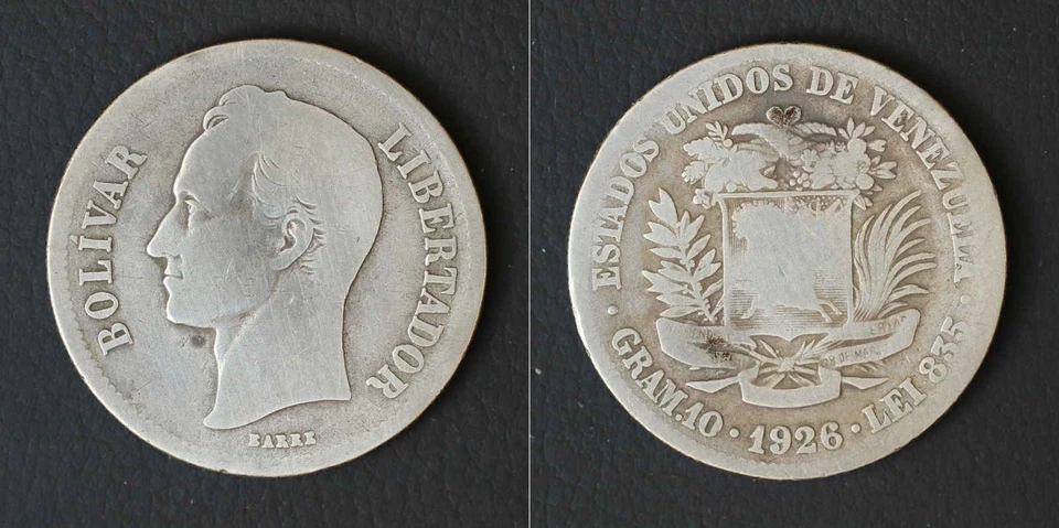 *Moneda de Plata Venezuela, 2 Bolívares 1926 10g, 27,5mm[E8088]7l4 Foto 1 de 1