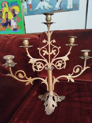 Paire Candélabre/ Chandelier D'Église en Bronze 19eme - H: 48 X 45 cm - Photo 1/4