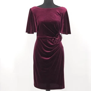 Jessica Howard Dress Size 6P Burgundy Velvet Rosette Winter Holiday Party - Picture 1 of 8