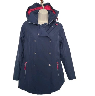Gabardina para mujer Helly Hansen azul marino impermeable forro rosa con capucha talla XS Foto 1 de 4