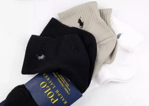Polo Ralph Lauren Mens Socks 3 Pair Technical Sport Quarter 10-13 Blk Gray White - Picture 1 of 3