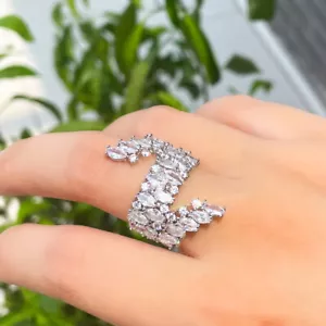 Fingerring Wickeloptik Finger Zirkonia Kristall Blatt versilbert Bankett - Bild 1 von 9