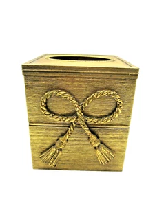 Vintage Globo 24K Placcato Oro Scatola di Fazzoletto Cover Hollywood Regency Nappa Fiocco - Foto 1 di 7