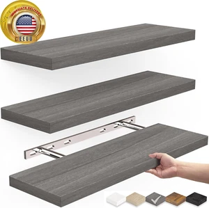 Floating Shelves, Wall Mounted Rustic Wood Shelves for Bathroom, Bedroom, Living - Picture 1 of 9