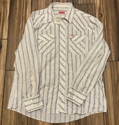 VTG Ely Plains Western Shirt Mens 17.5-35 White Floral Striped Pearl Snap Rodeo - Image 1 of 4