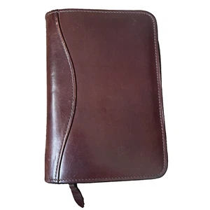 Sully Zip Binder 6 Ring Brown Leather Notebook Organizer w Signature Pen 8x5.5" - Picture 1 of 14