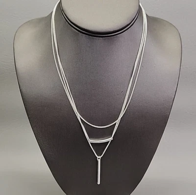 Collar de cadena Nine West en capas tono plata caja barra colgante joyería 17" Foto 1 de 4