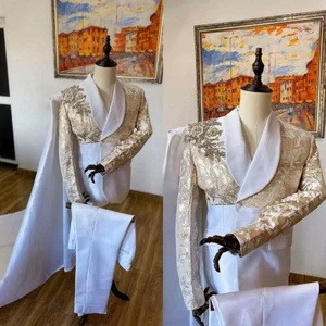 Men's Luxurious Suits with Cape Luxurious Banquet Wedding Graduation Dress Suits - Picture 1 of 11