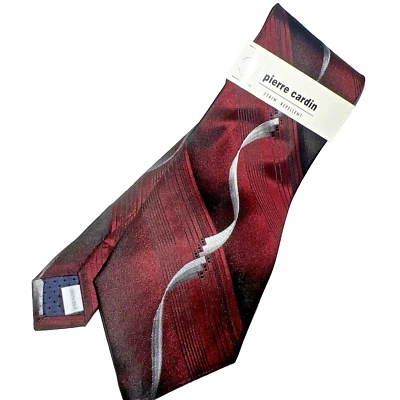 Pierre Cardin Men's Tie Red Black Silver 100% Silk Men’s Necktie Stain Repellant - Image 1 of 4