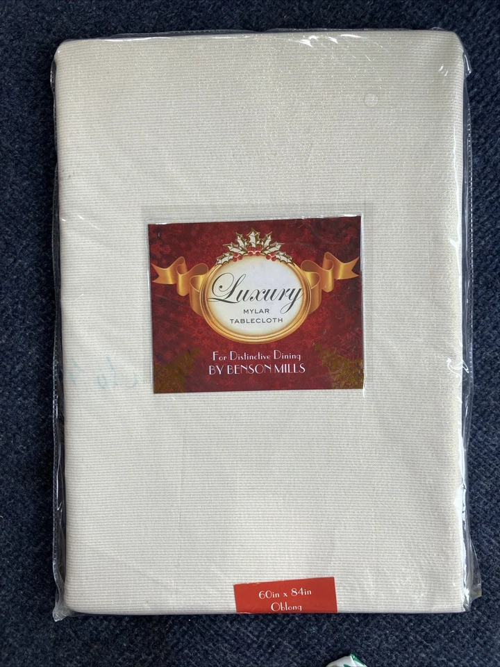 Benson Mills Luxury Metallic Beige  Mylar Tablecloth 60X84 Oblong~*NIP* - Image 1 of 4