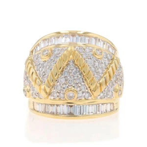 Yellow Gold Diamond Cluster Dome Cocktail Band - 18k Round & Baguette Ring Sz 6 - Picture 1 of 9