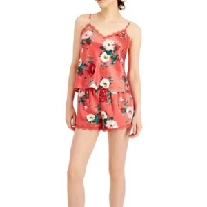 INC INTERNATIONAL CONCEPTS Lace Trim Floral Satin 2 piece Pajama Cami Short Set - Picture 1 of 10