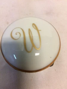 Vtg Cursive Letter “W” Mini Jewelry Box w Lid Limoges France Porcelain - Picture 1 of 7