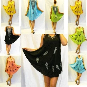 Bohemian Summer Mini Dress Sun Boho Beach Flower S M Zebra Stripe Tunic One Size - Picture 1 of 6