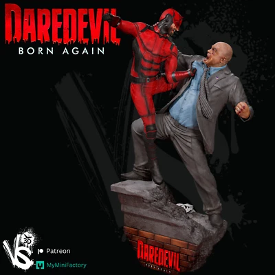 Daredevil vs Kingpin 3D Printed Figure, Marvel Comics Resin Statue, Unpainted - Image 1 of 4