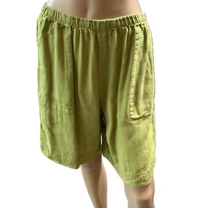 Chico's Design Green Linen Elastic Waistband Side Pocket Casual Shorts Size 2 - Picture 1 of 13