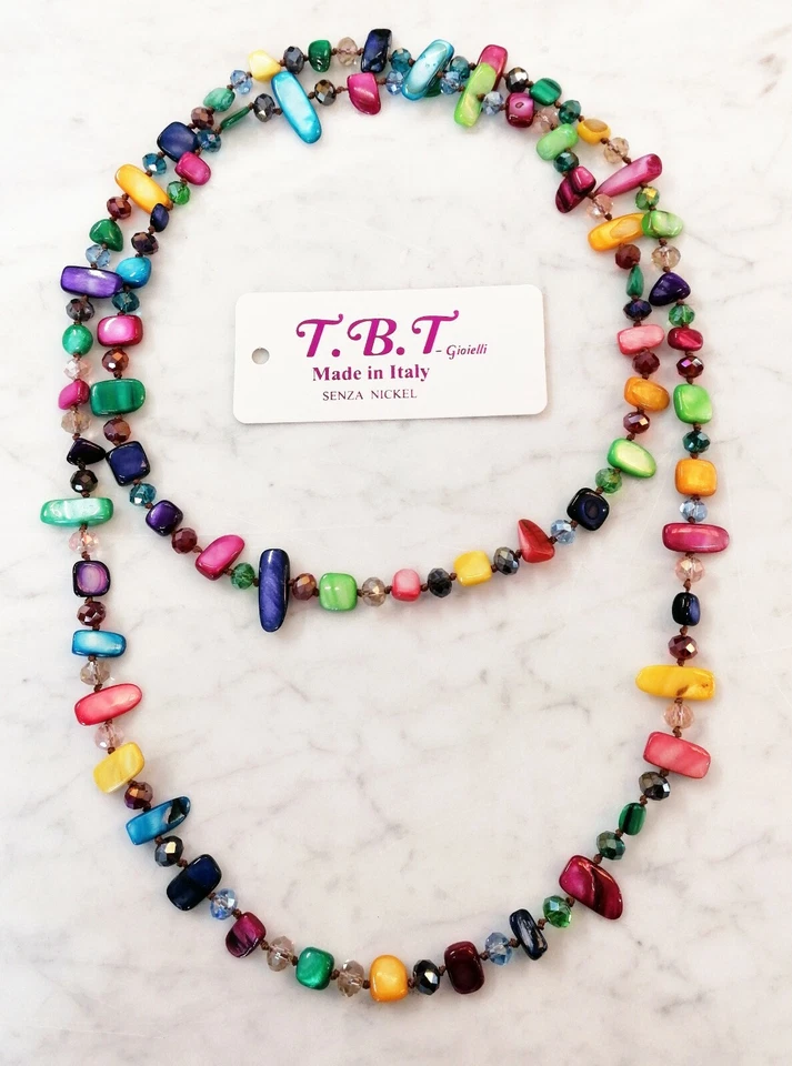 Moderna Collana Lunga Madreperla da Donna,Perle,Pietre Dure,Cristalli Multicolor - Immagine 1 di 1