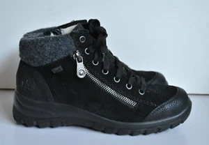 Black faux suede zipper women chunky sole lined boots size 3.5 (EU 36) Rieker - Picture 1 of 6