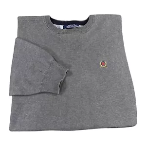 Vintage 90er Tommy Hilfiger Rundhals Pullover XL grau besticktes Wappen - Bild 1 von 10