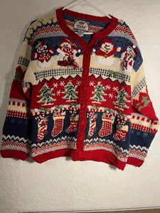 Tiara international snowman, Christmas tree, stocking sweater Cardigan Shoulder - Picture 1 of 9