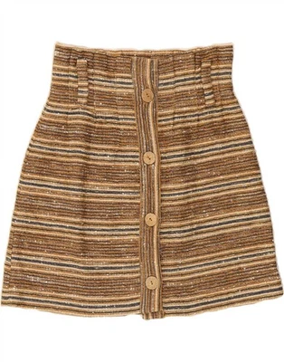 Minifalda ZARA Mujer Cintura Alta Reino Unido 10 Pequeña W26 Marrón Rayas BF04 Foto 1 de 3
