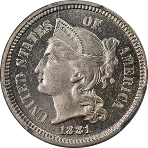 1881 Three (3) Cent Nickel Proof PCGS PR65 Cameo Superb Eye Appeal Strong Str... - Picture 1 of 4