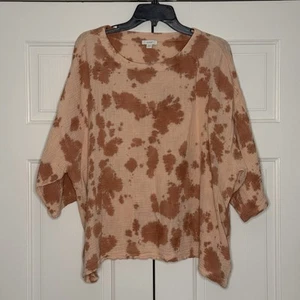 J. Jill Pure Jill Oversized Boxy Cotton L Kimono Sleeve Luxury Gauze Tie Dye Top - Picture 1 of 8