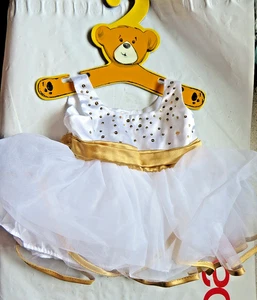 Build A Bear BABW  White Dress gold trim bow - Picture 1 of 3