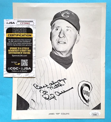 James "Rip" Collins Autograph (Rare) 8 x 10 Photo 1934 HR Leader JSA COA OV158 - Image 1 of 2
