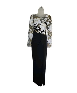 Marchesa Notte schwarz-weiß Blumen bestickt Langarm Kleid Größe 4 - Bild 1 von 10