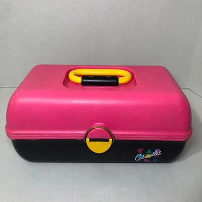 Caboodles Make Up Case 80s 90s Pink Black With Mirror Insert Vintage USA - Image 1 of 4