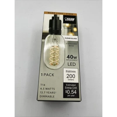 Feit Electric 40W Replacement LED Vtg T14 Bulb Warm Light 2100K Dimmable 1 Pack - Image 1 of 4