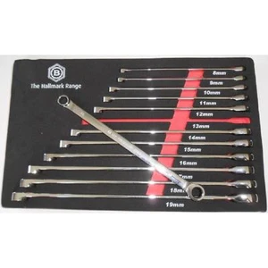Juego de tensores de anillo de trinquete plano extra largo de 12 piezas Britool Hallmark RRXLSET12 8-19 - Imagen 1 de 1
