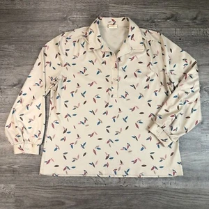 Vintage Retro Nikki Beige MultiColor Leaves Half Button Casual Blouse Top Sz 38 - Picture 1 of 9