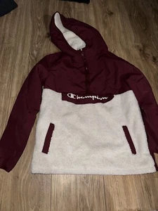 Champion Quarter Zip Sherpa Kids Maroon, Good Condition!! Retro Vibe - Picture 1 of 2